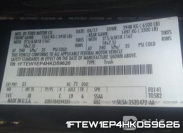 1FTEW1EP4HKD59626 фото 8