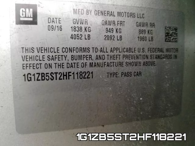 1G1ZB5ST2HF118221 фото 2