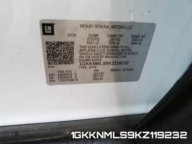 1GKKNMLS9KZ119232 фото 2