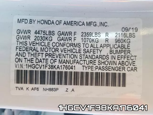 1HGCV1F38KA176041 фото 2