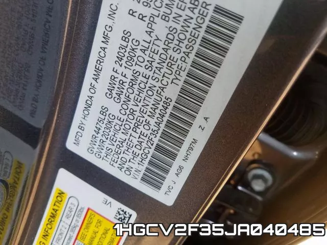 1HGCV2F35JA040485 фото 2