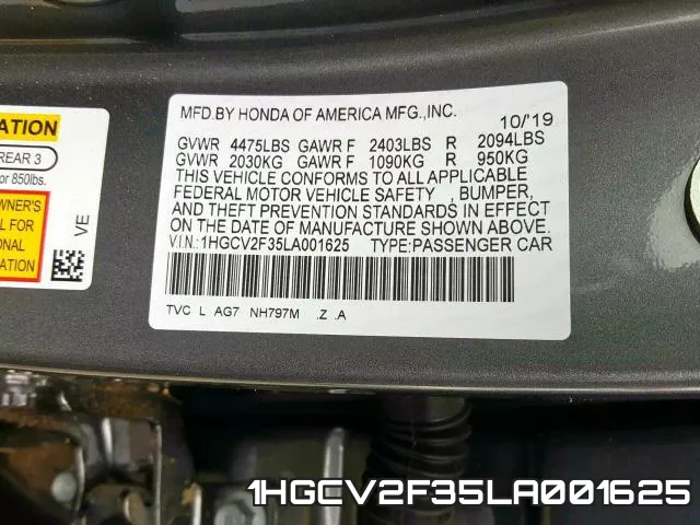 1HGCV2F35LA001625 фото 2