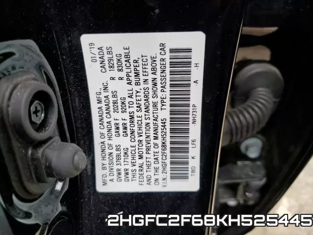 2HGFC2F68KH525445 фото 2