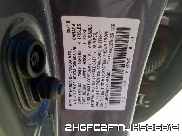 2HGFC2F77JH586812 фото 2