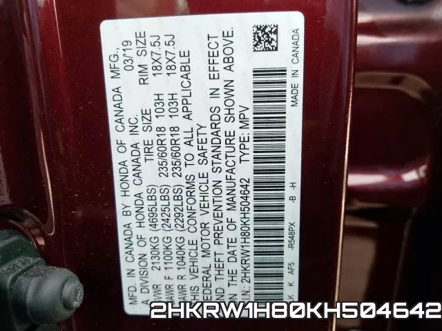 2HKRW1H80KH504642 фото 2