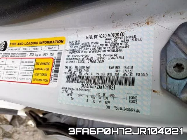 3FA6P0H72JR104021 фото 2