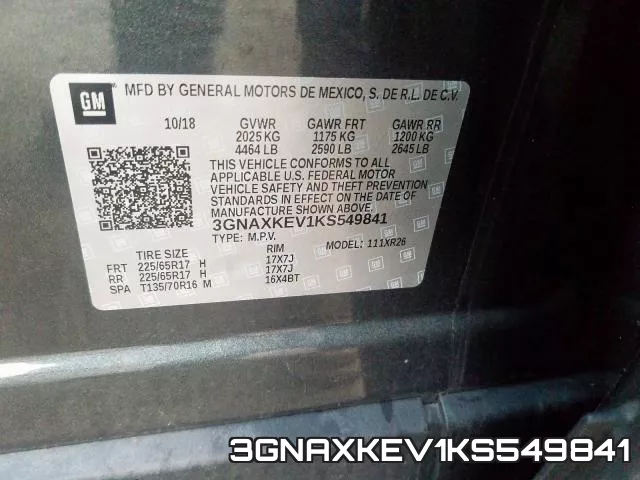 3GNAXKEV1KS549841 фото 2