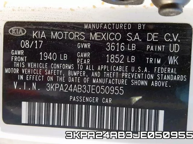 3KPA24AB3JE050955 фото 2