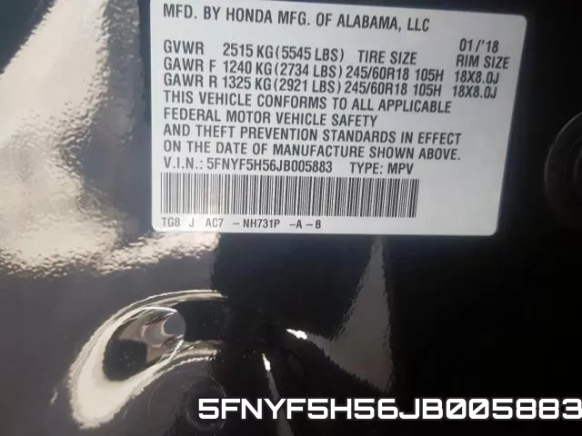 5FNYF5H56JB005883 фото 2