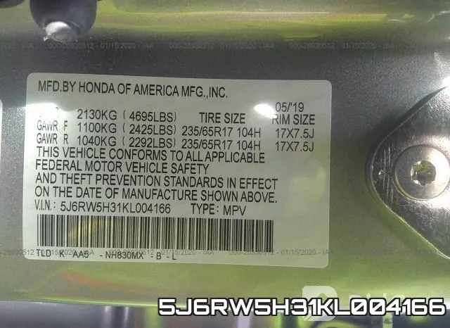 5J6RW5H31KL004166 фото 9