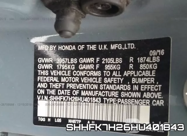 SHHFK7H26HU401843 фото 4