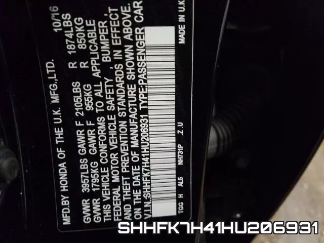 SHHFK7H41HU206931 фото 2