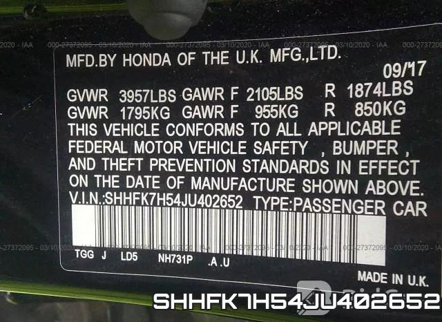 SHHFK7H54JU402652 фото 5