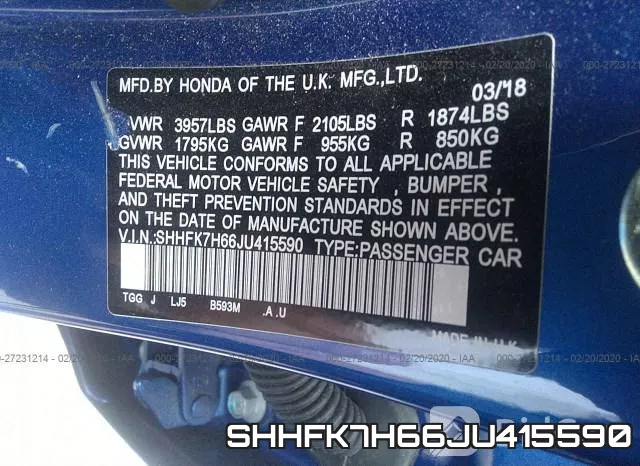 SHHFK7H66JU415590 фото 7