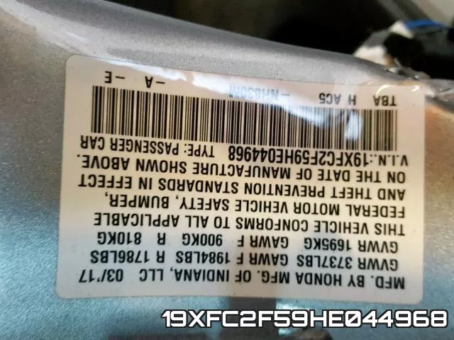19XFC2F59HE044968 фото 2