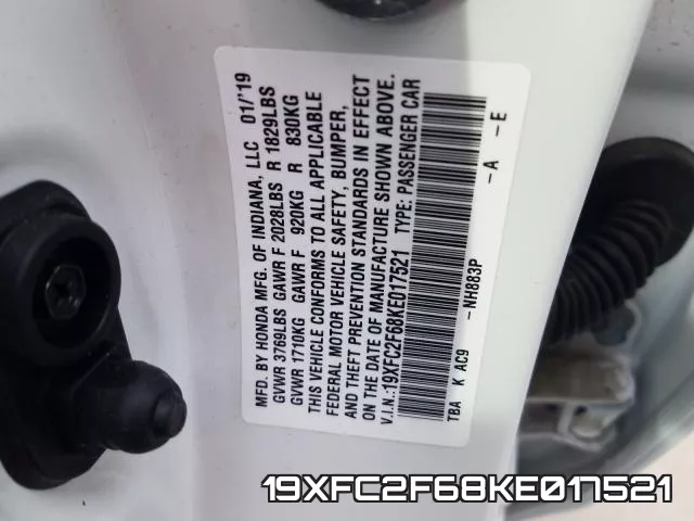 19XFC2F68KE017521 фото 2