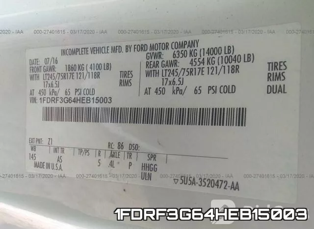 1FDRF3G64HEB15003 фото 9