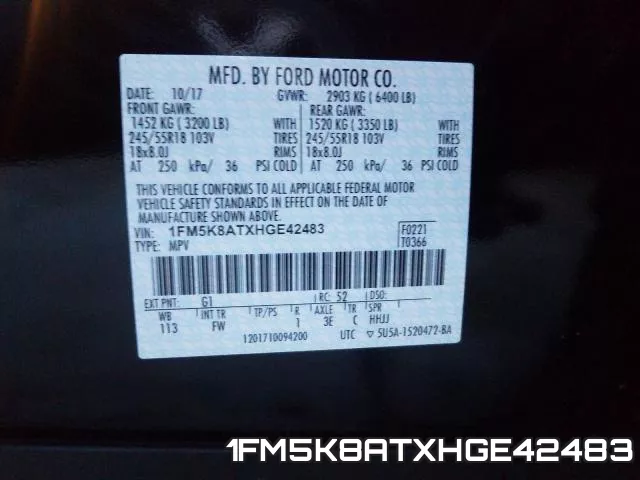1FM5K8ATXHGE42483 фото 2