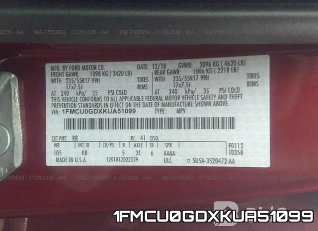 1FMCU0GDXKUA51099 фото 5