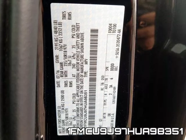1FMCU9J97HUA98351 фото 2