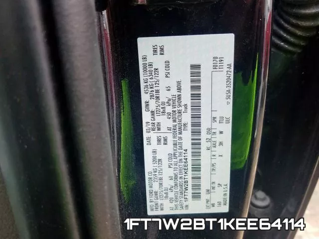 1FT7W2BT1KEE64114 фото 2