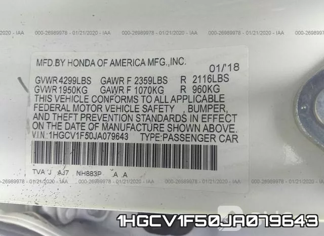 1HGCV1F50JA079643 фото 8