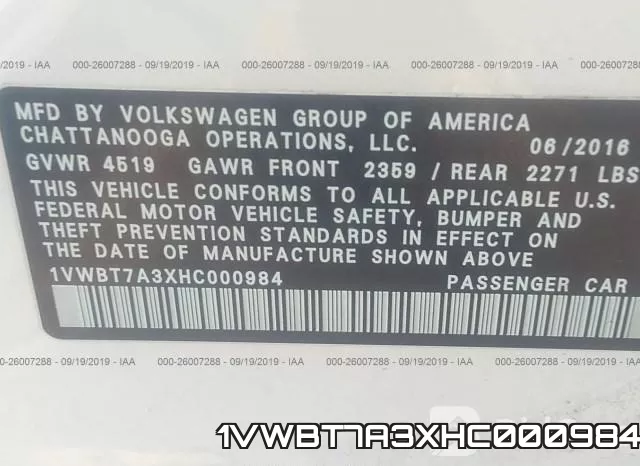 1VWBT7A3XHC000984 фото 6