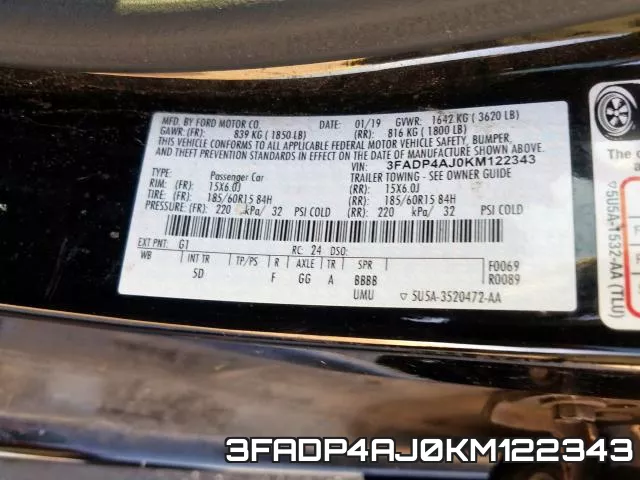 3FADP4AJ0KM122343 фото 2