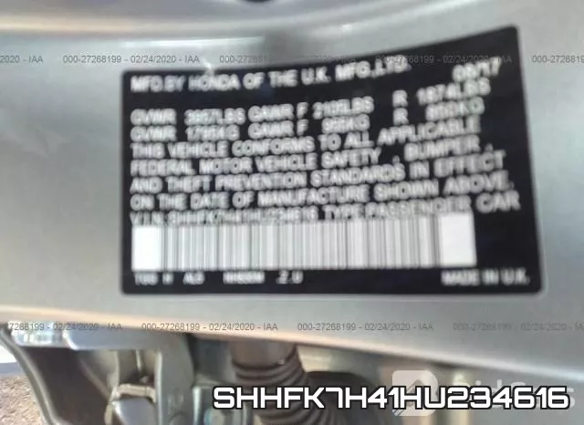 SHHFK7H41HU234616 фото 8