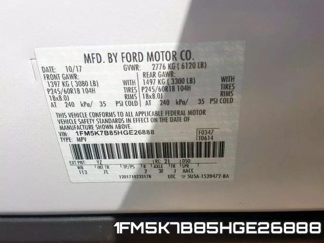 1FM5K7B85HGE26888 фото 2