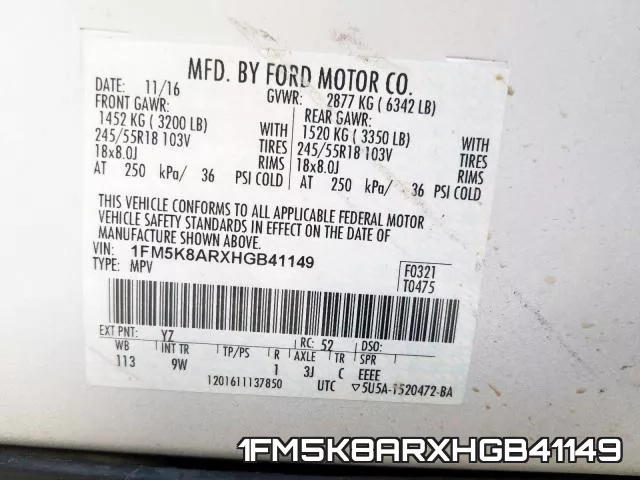 1FM5K8ARXHGB41149 фото 2