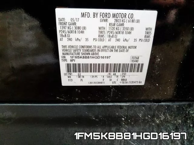1FM5K8B81HGD16197 фото 2