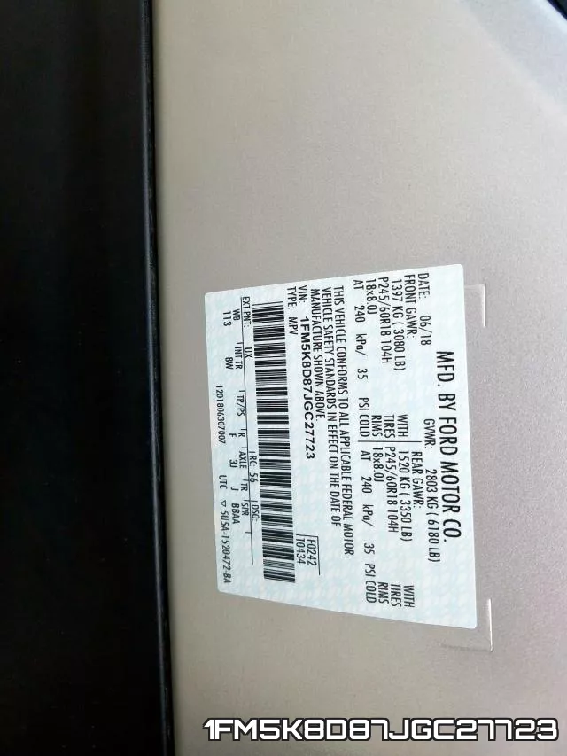 1FM5K8D87JGC27723 фото 2