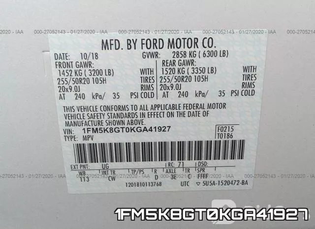 1FM5K8GT0KGA41927 фото 8