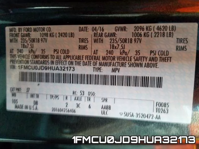 1FMCU0JD9HUA32173 фото 2