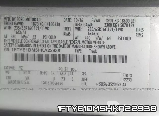 1FTYE1DM5HKA22938 фото 7