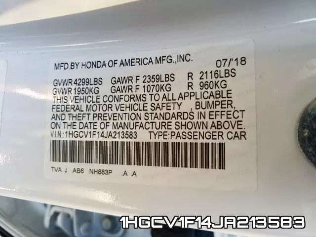 1HGCV1F14JA213583 фото 2