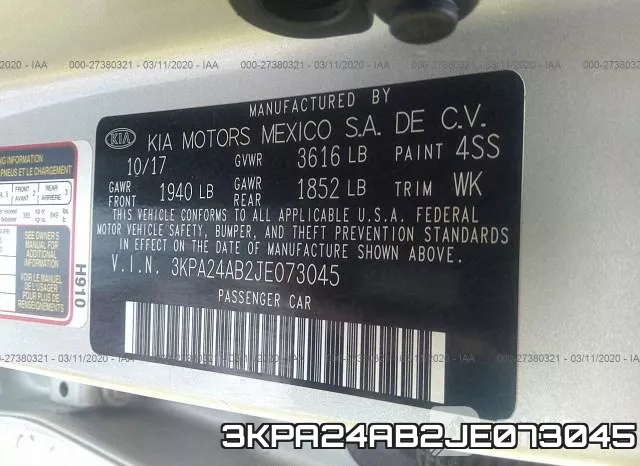 3KPA24AB2JE073045 фото 10