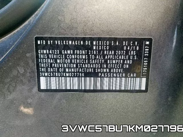 3VWC57BU7KM027796 фото 2