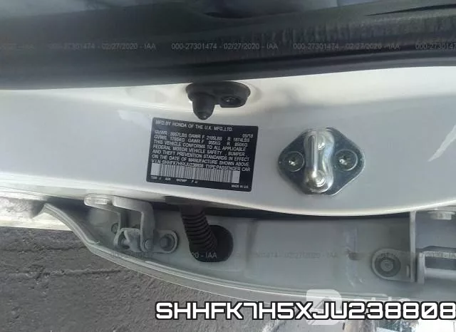 SHHFK7H5XJU238808 фото 6