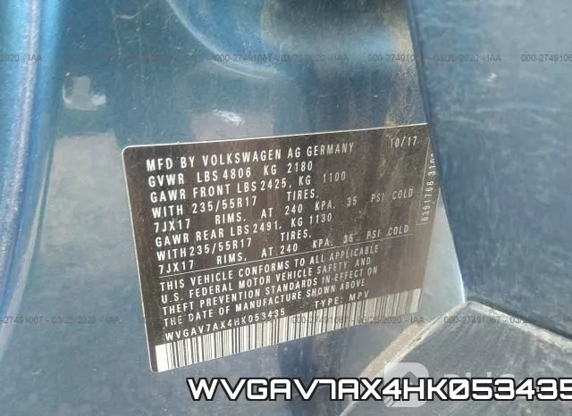 WVGAV7AX4HK053435 фото 9