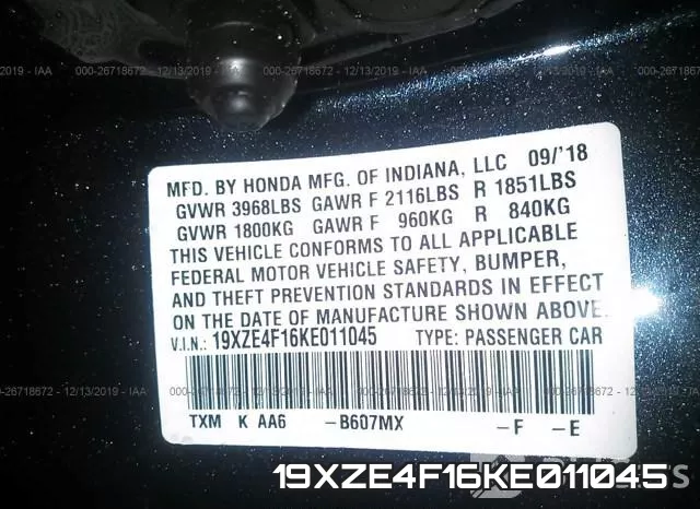 19XZE4F16KE011045 фото 8