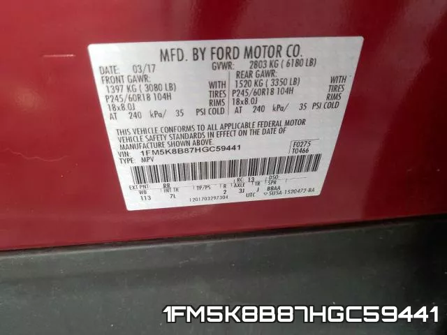 1FM5K8B87HGC59441 фото 2