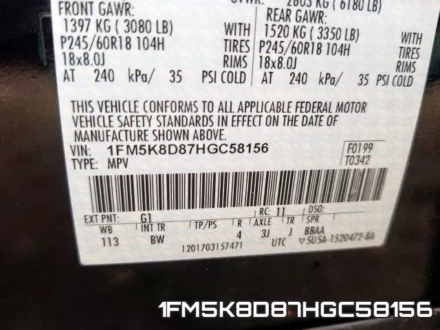 1FM5K8D87HGC58156 фото 2
