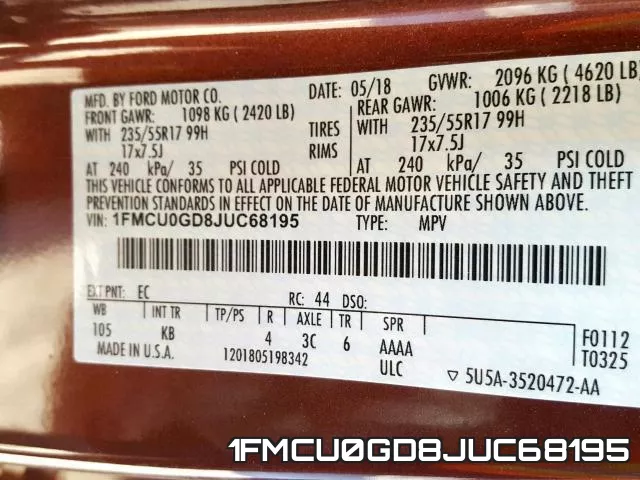 1FMCU0GD8JUC68195 фото 2