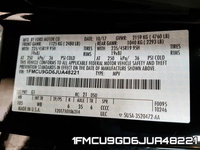 1FMCU9GD6JUA48221 фото 2