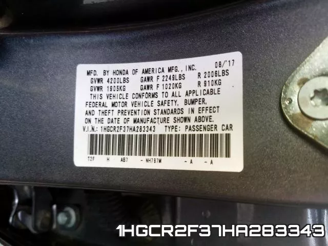 1HGCR2F37HA283343 фото 2