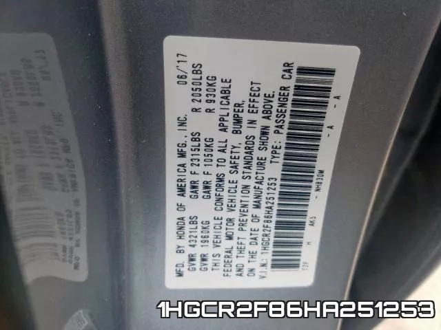 1HGCR2F86HA251253 фото 2