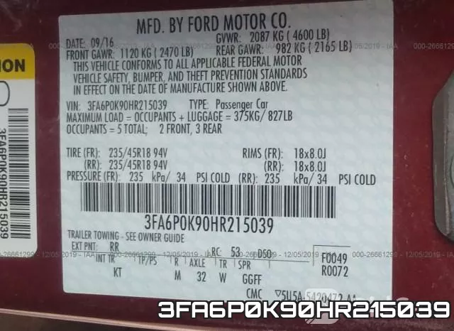 3FA6P0K90HR215039 фото 8