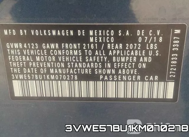 3VWE57BU1KM070278 фото 5